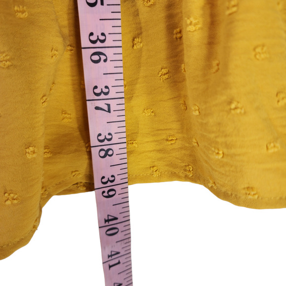 Veronica M. Mini Dress L Women Mustard Yellow Swiss Dot Ruched Ruffle Sleeveless - Picture 6 of 15